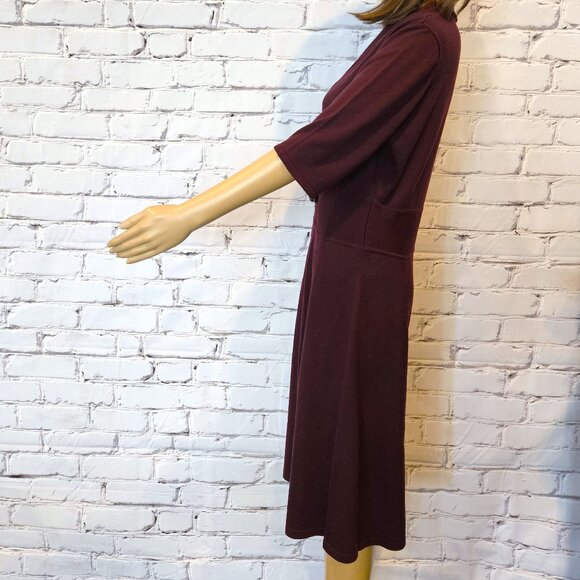 CALVIN KLEIN, v-neck maroon knit dress with front buckle detail - Picture 7 of 9